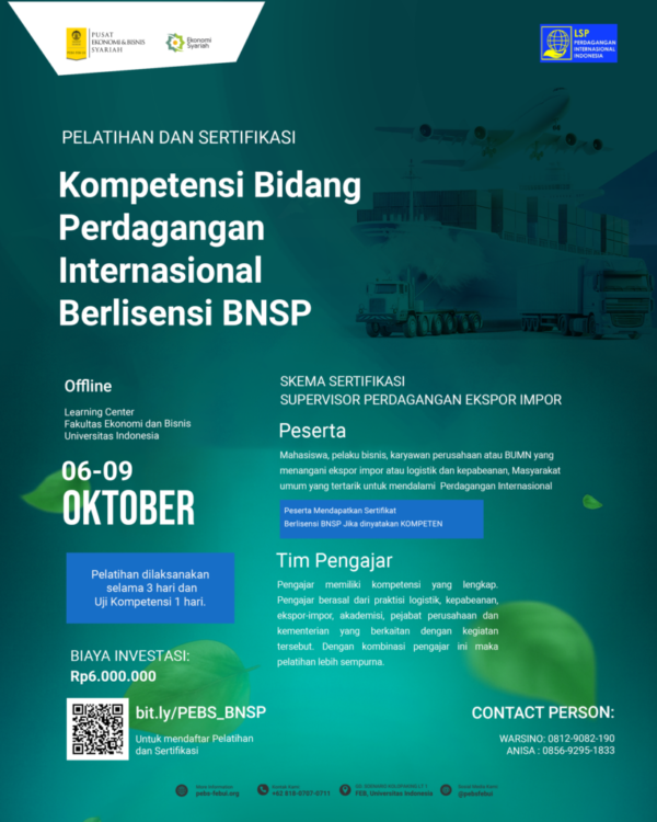 Pelatihan dan Sertifikasi Kompetensi Bidang Perdagangan Internasional Berlisensi BNSP
